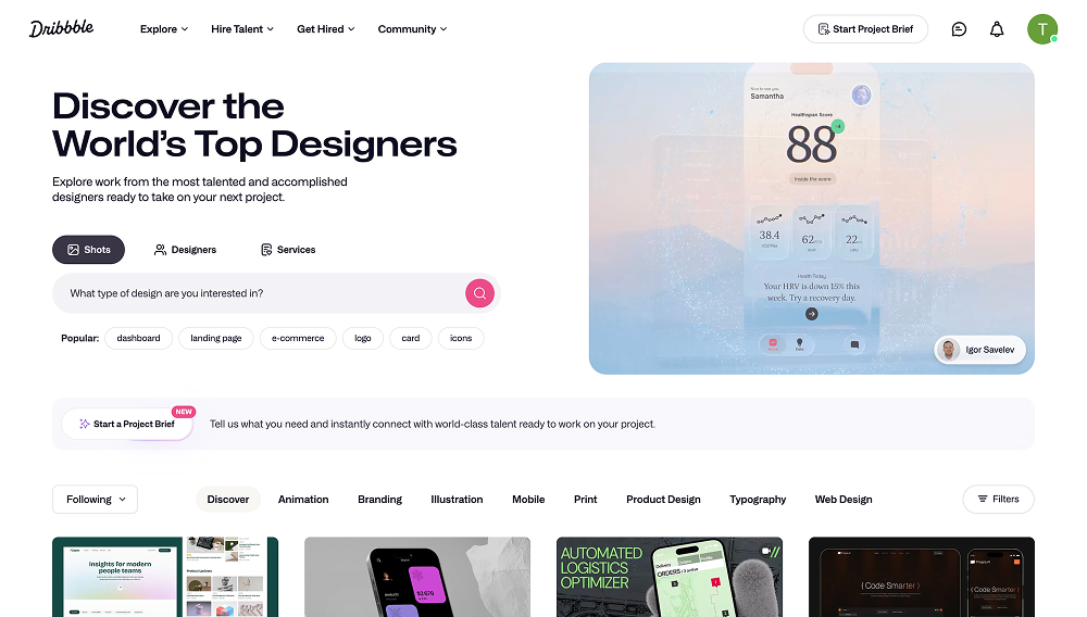 Dribbbe homepage