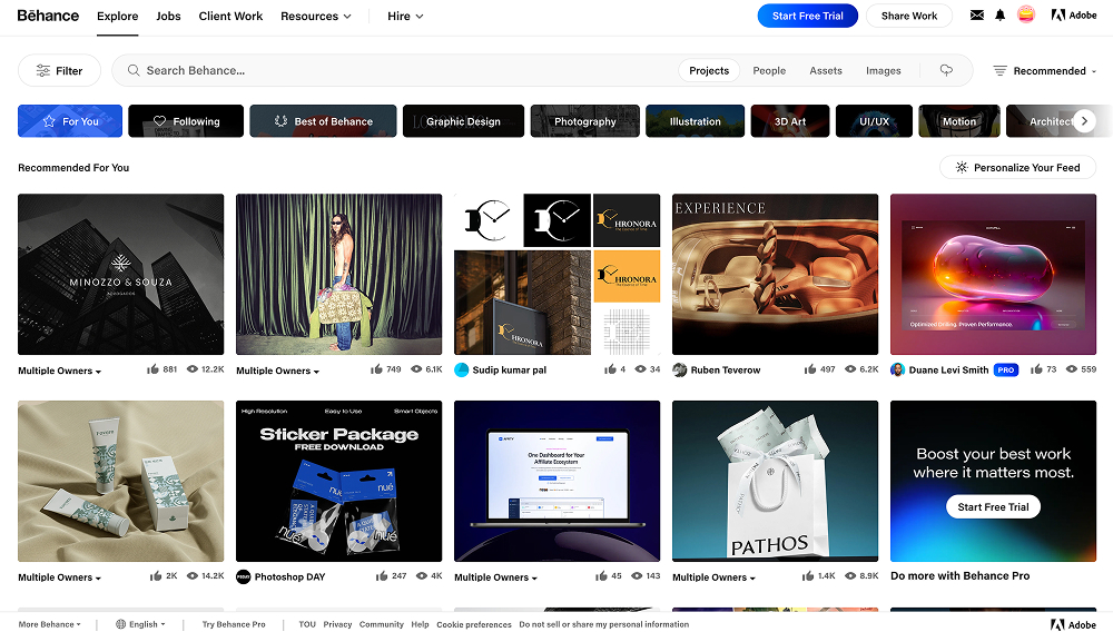 Behance homepage