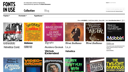 Fonts in use homepage
