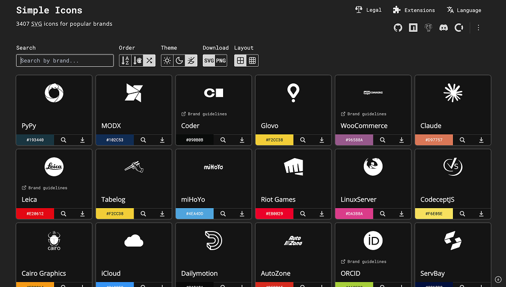 Simple Icons homepage