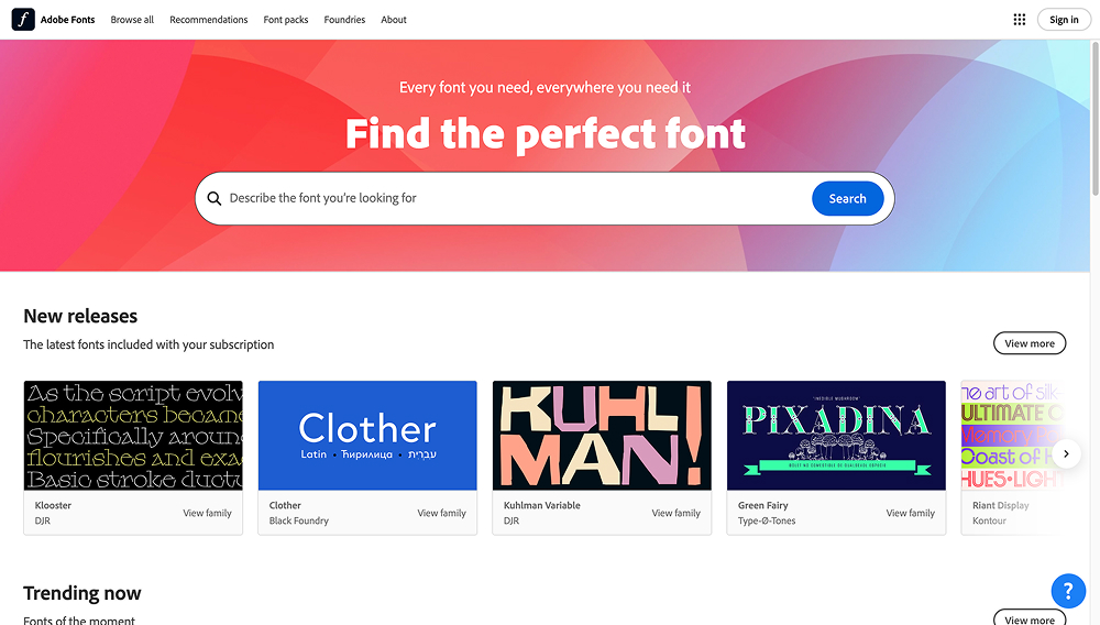 Adobe Fonts homepage