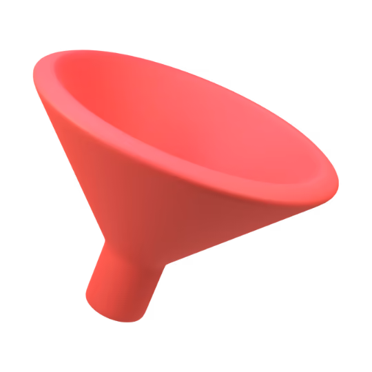 Red plastic funnel with wide top and narrow spout.
