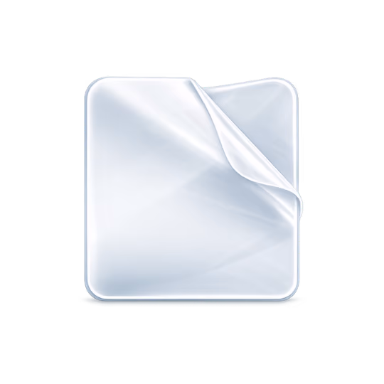 Blank shiny square sticker with a curled upper right corner.