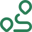 Icon of a green location pin connected by a winding dotted path to another location pin.