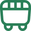 Green icon of a dumpster with three vertical bars on top and four legs.