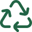 Green recycling symbol with three arrows forming a triangle.