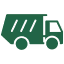 Green dump truck icon with tilted bed for unloading.