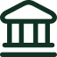Icon of a classical bank building with four columns and a triangular pediment.