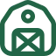 Green icon of an envelope with a notification badge on a hexagonal background.