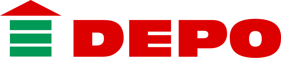 DEPO company logo with red text and a green house icon with a red roof above the letter D.