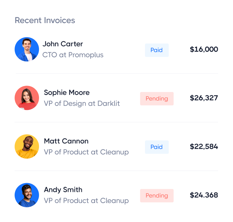 Recent Invoices - Techstar Webflow Template