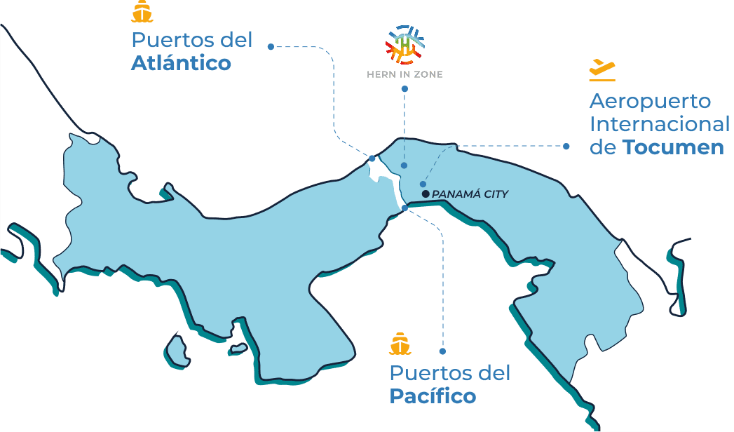Mapa regional de panama y los puertos cercanos a hern in zone