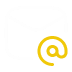 White outline of an envelope with a yellow at sign (@) overlay in the bottom right corner.