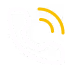 White phone handset icon with two yellow curved lines indicating a call or ringing on a black background.