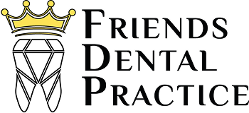Logo of Friends Dental Practice featuring a stylized tooth with a crown on top.
