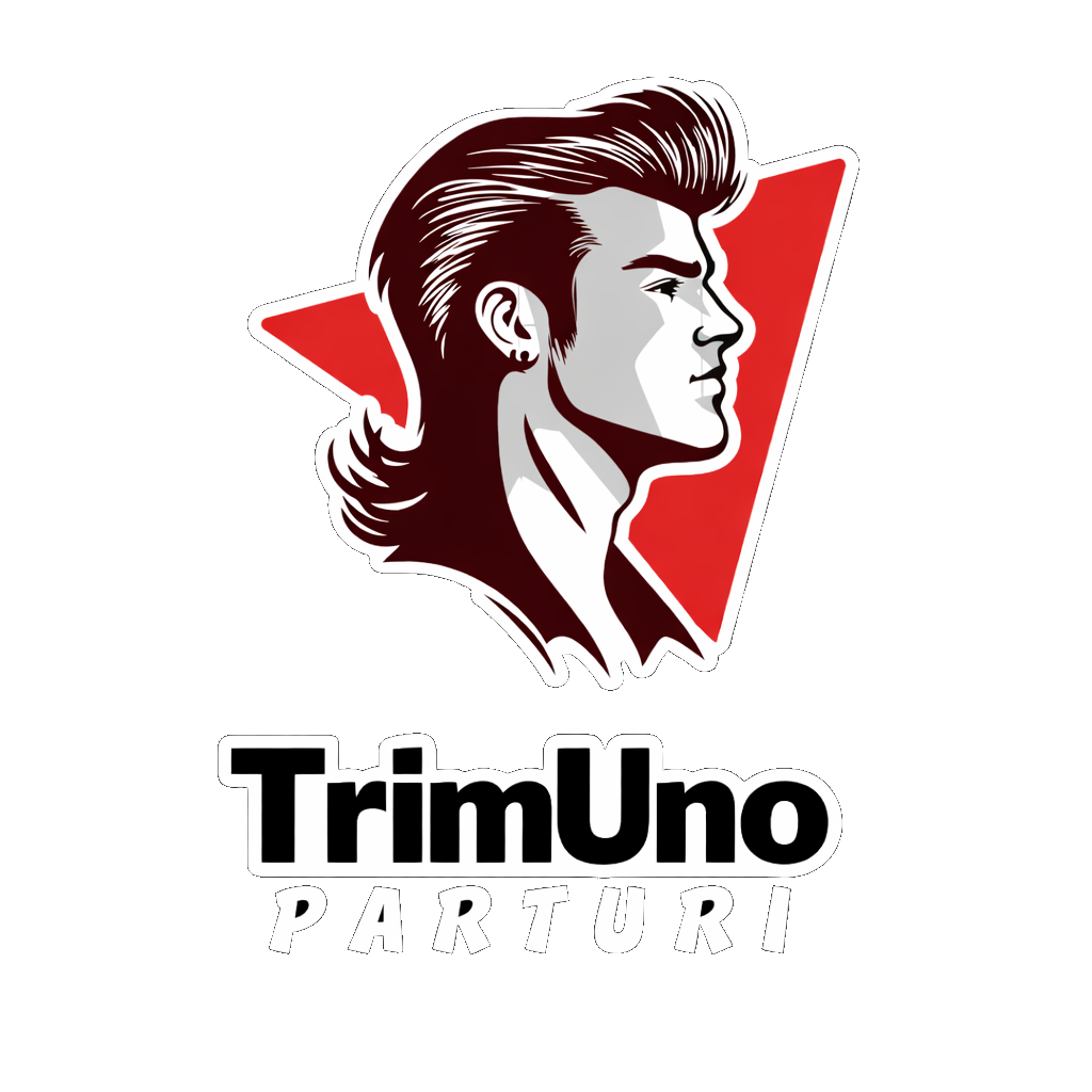 Logo featuring a stylized side profile of a man with a pompadour hairstyle and the text 'TrimUno Parturi' below it.