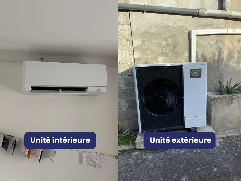 clim murale blanche et unité extérieure