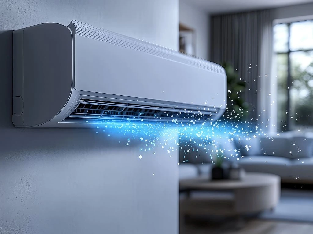 Climatisation murale blanche avec diffusion d'air frais