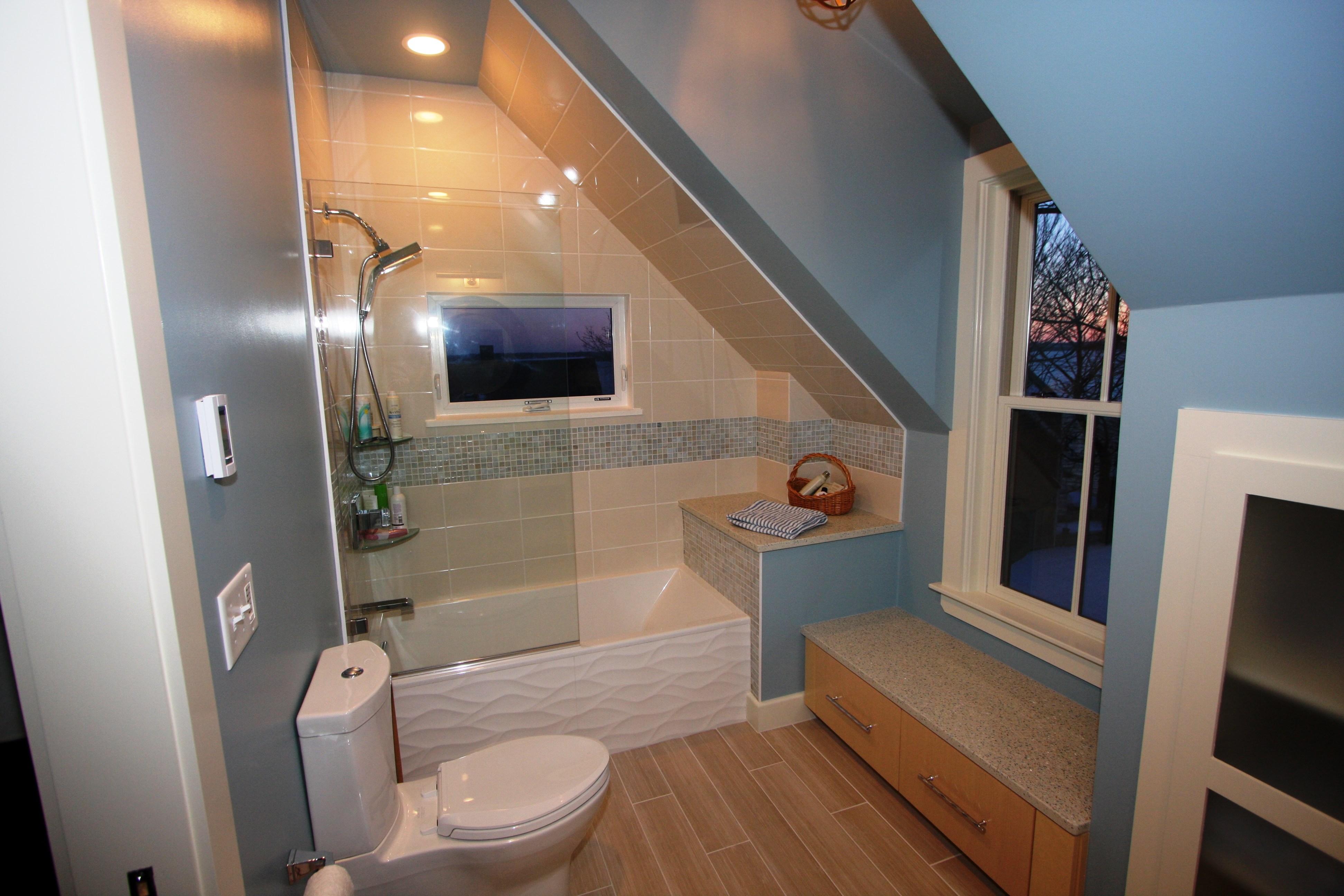 Tiled walk-in shower in the Hull primary bathroom