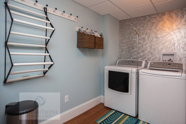 Utility sink and supply storage in the Hanover laundry room