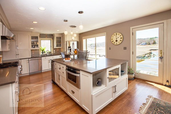 Caesarstone Lagos Blue countertop with white cabinetry detail in the Marshfield kitchen