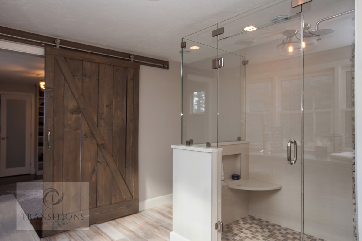 Vanity area in the contemporary Norwell primary bathroom