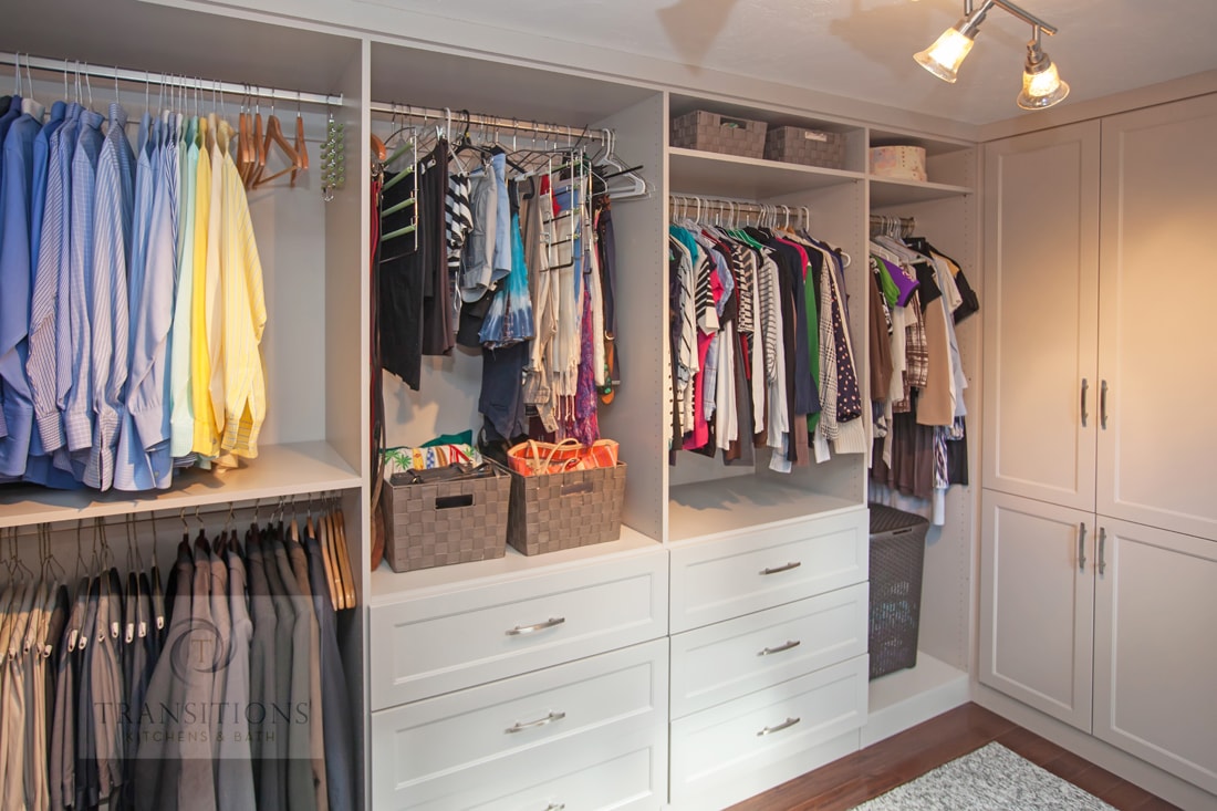Drawers and shelving detail in the Norwell walk-in closet