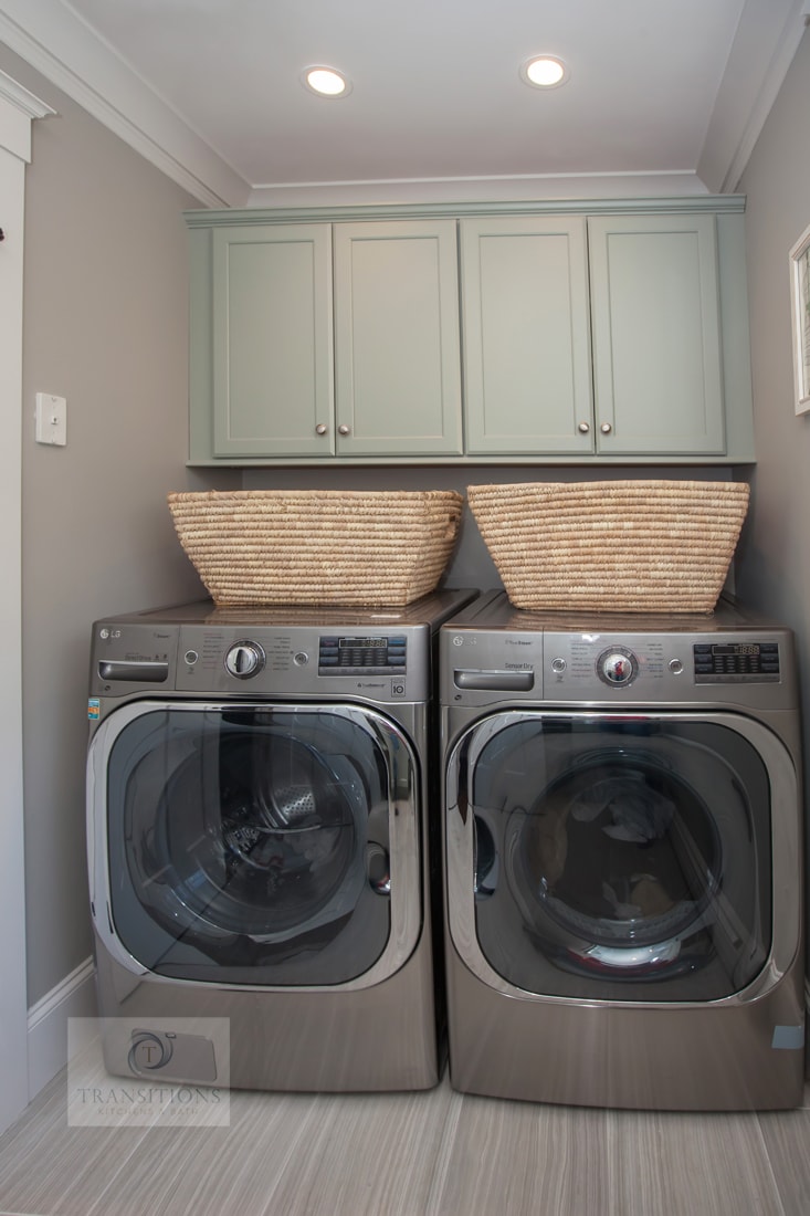 Countertop workspace and storage detail in the Norwell laundry room
