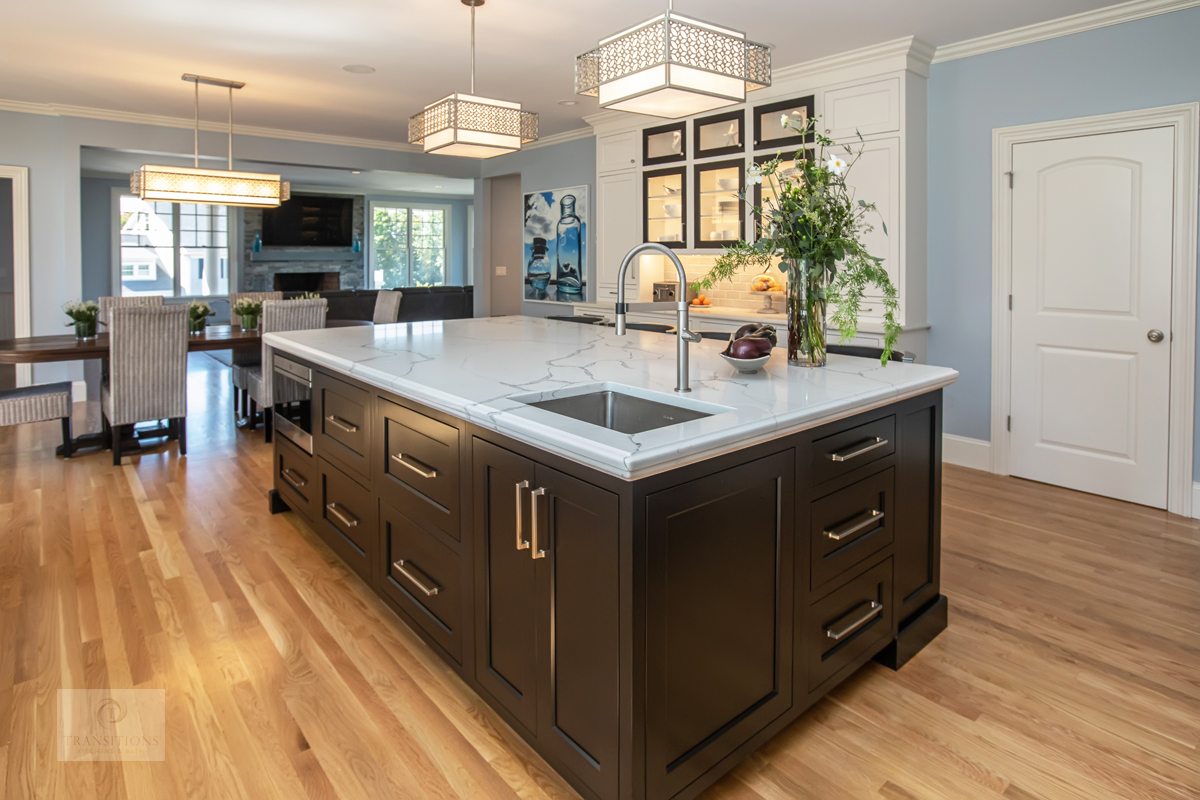 Open plan kitchen design in a Hingham home