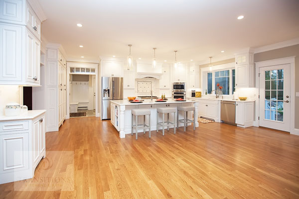 Wide view of the traditional Norwell kitchen with island and perimeter