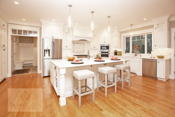 Large island with storage in the traditional Norwell kitchen
