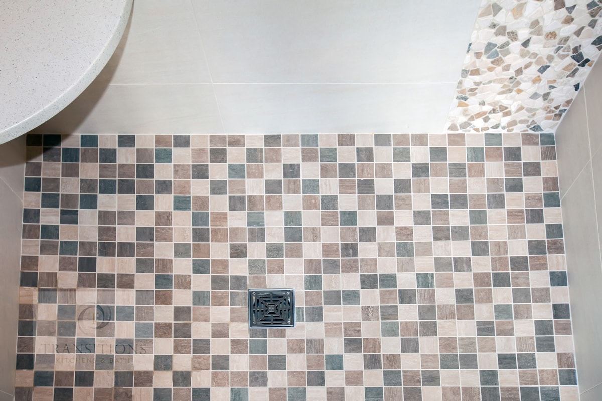 Wide view of the Norwell contemporary primary bathroom