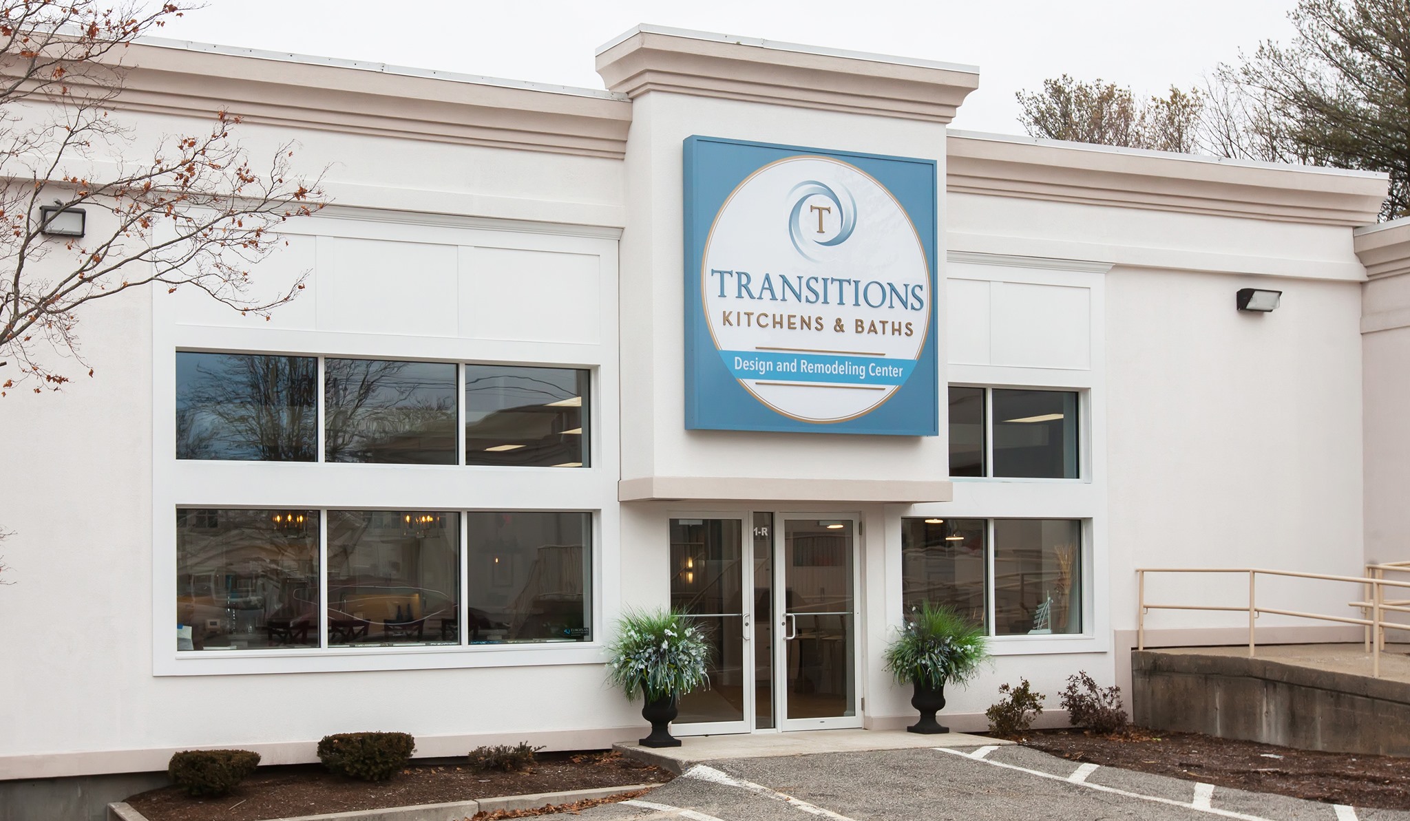 Front exterior of the Transitions Kitchens, Baths & Remodeling showroom at 433 Washington St in Norwell, MA