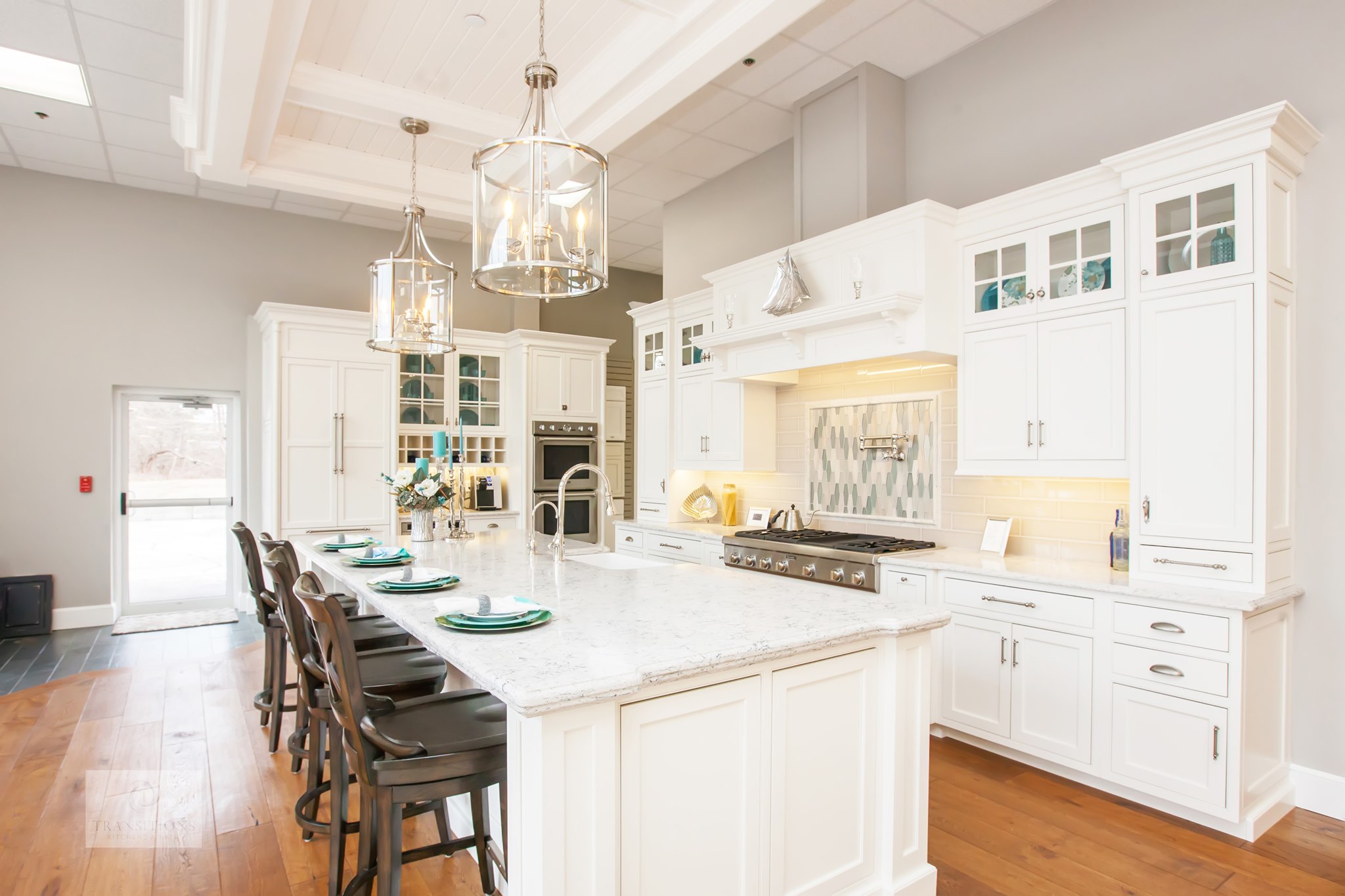 Full-scale kitchen vignette inside the Transitions showroom in Norwell MA