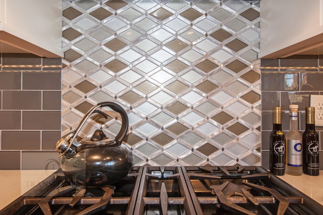 Diamond-shaped backsplash tile in a Massachusetts kitchen
