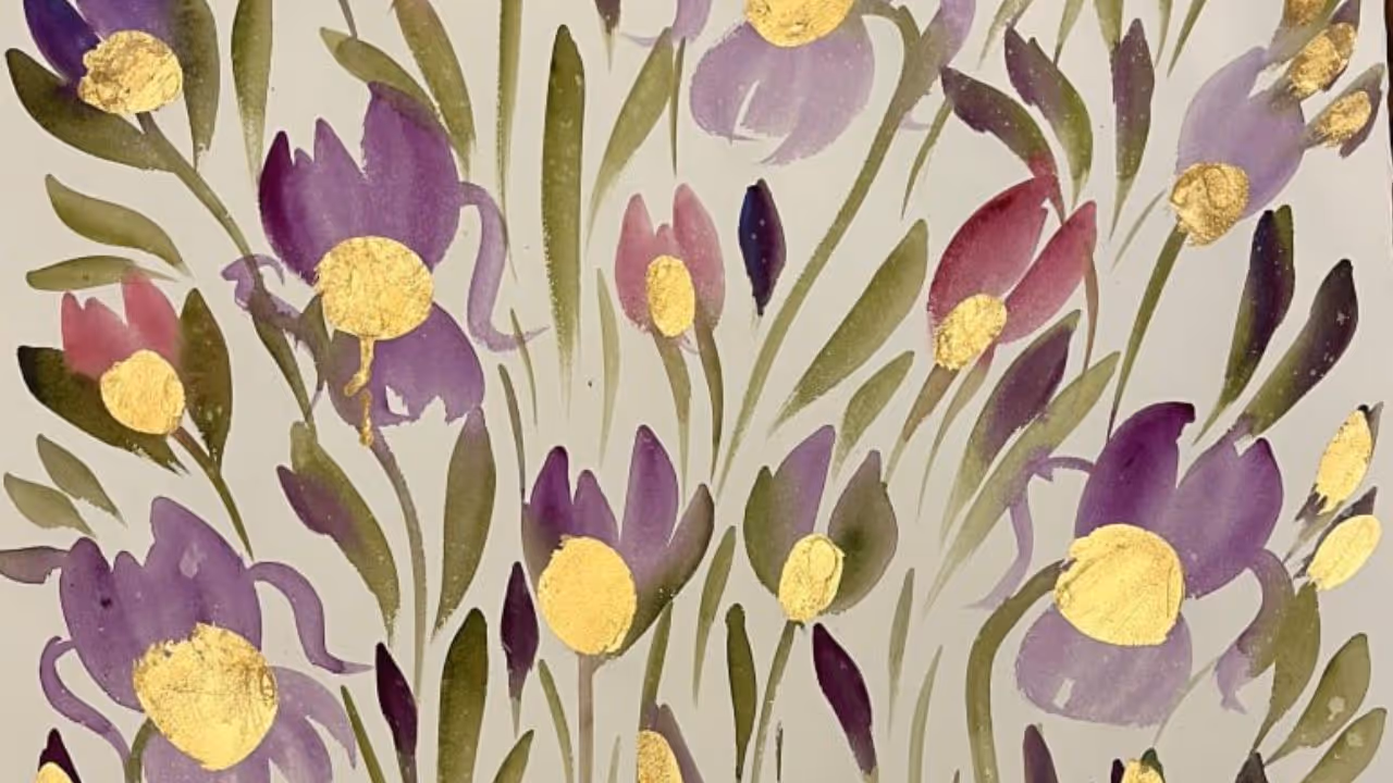 Painting of irises — a symbol of rebirth and new beginnings.