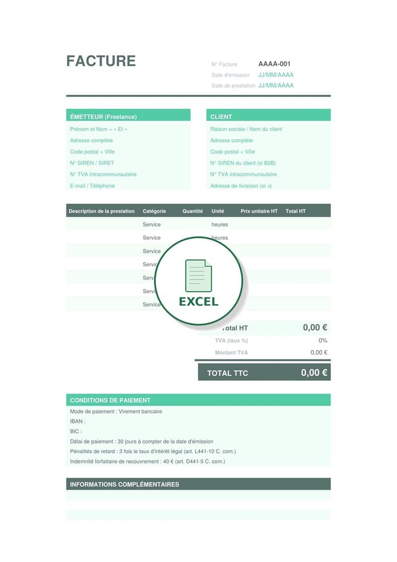 Modèle de facture freelance Excel 2