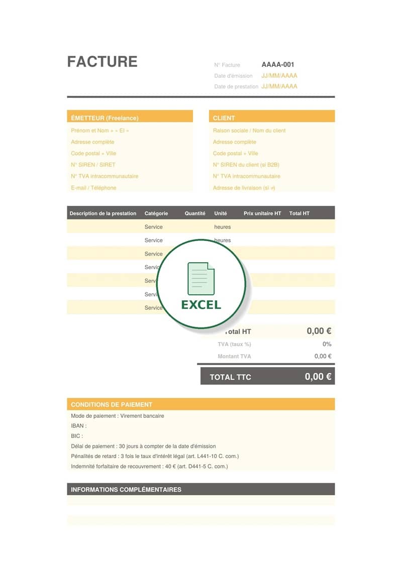 Modèle de facture freelance Excel 3