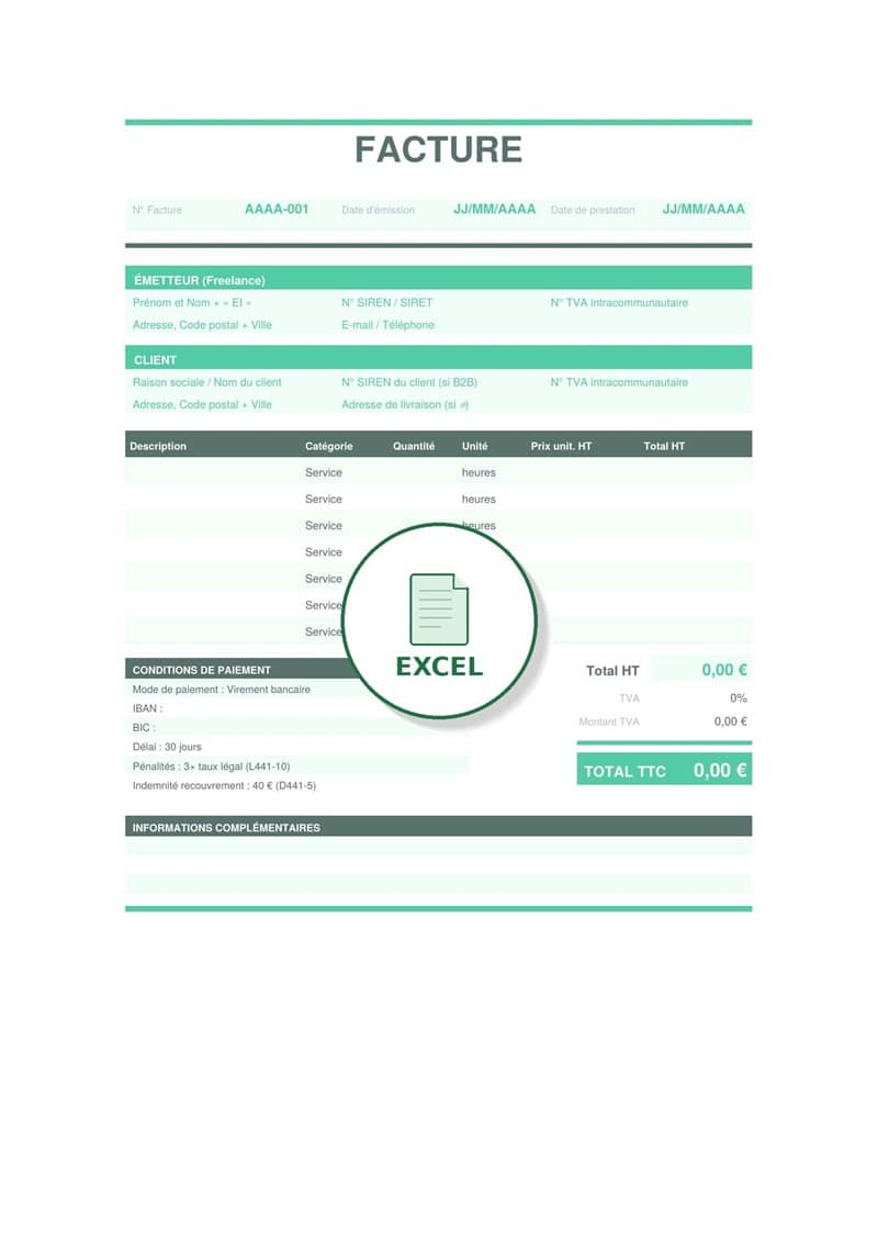 Modèle de facture freelance Excel 5
