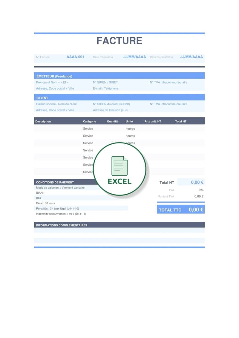 Modèle de facture freelance Excel 4