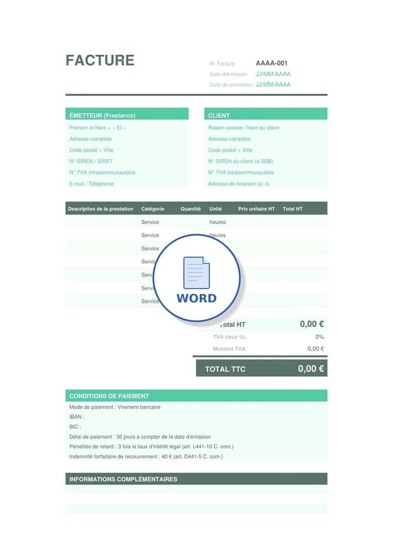 Modèle de facture freelance Word 2