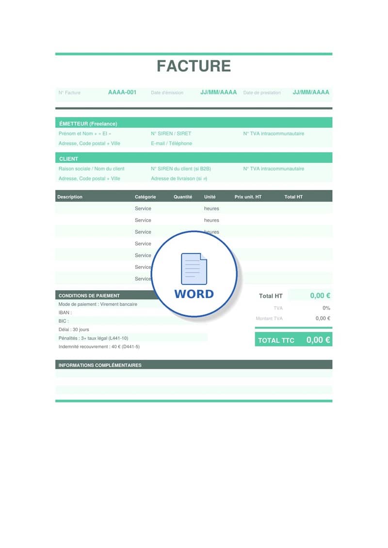 Modèle de facture freelance Word 5