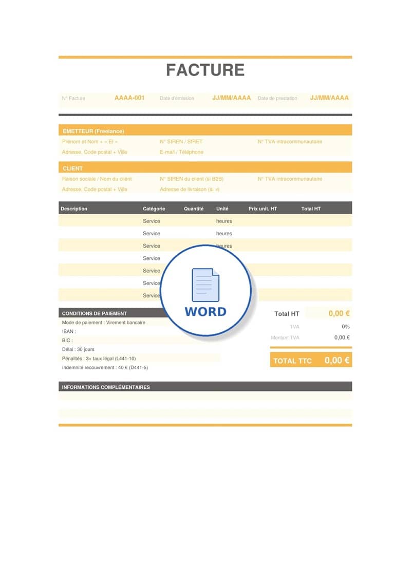 Modèle de facture freelance Word 6