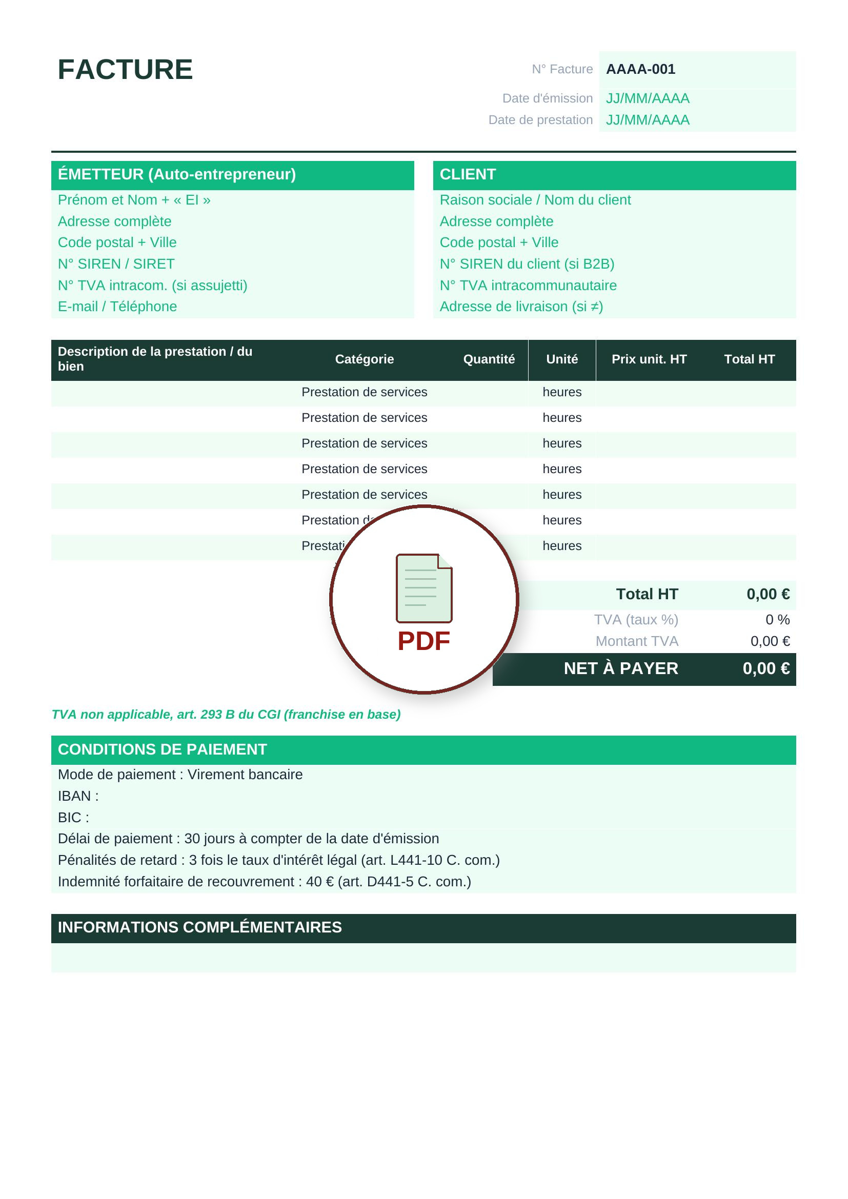 Modèle de facture auto-entrepreneur PDF 2