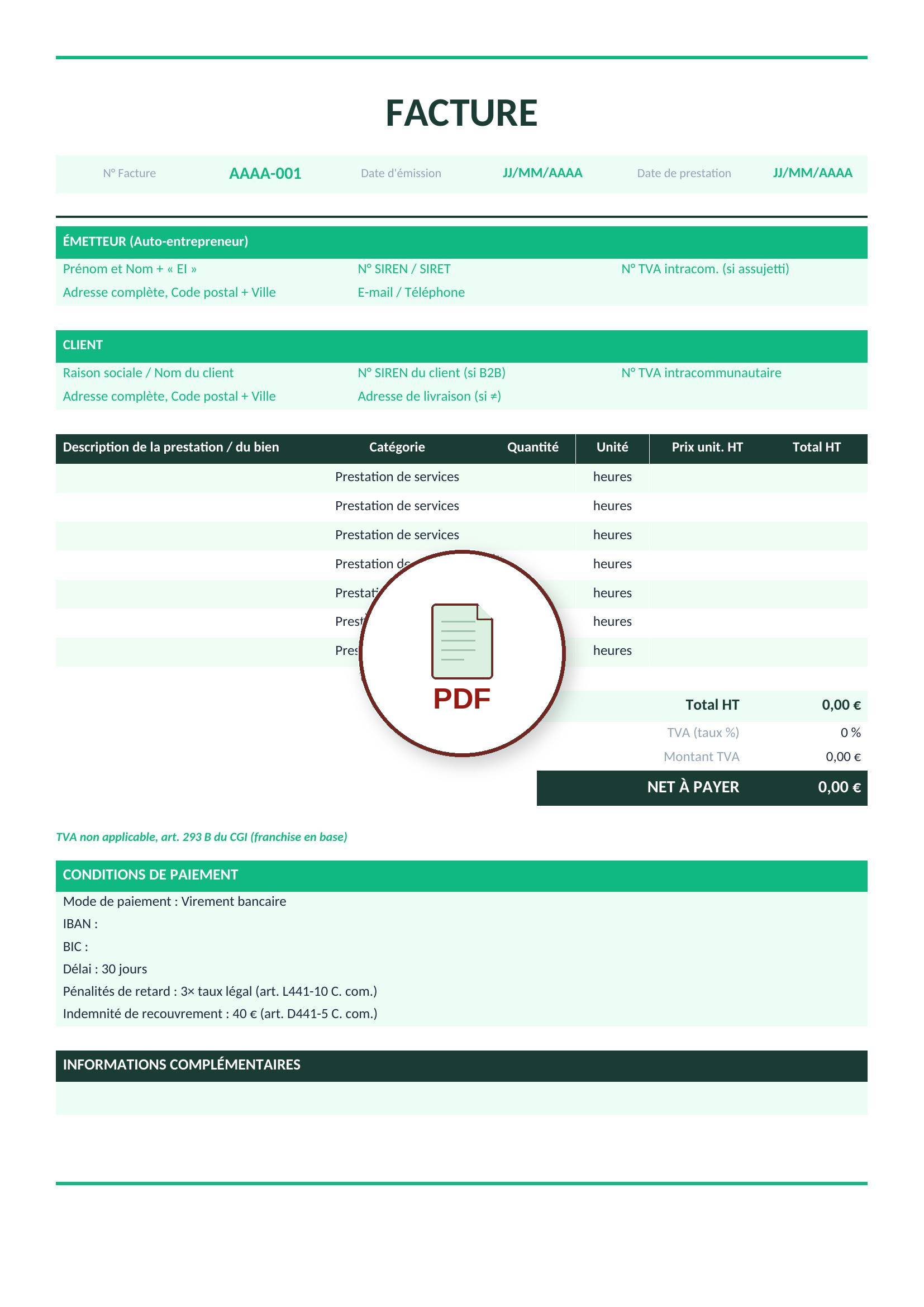 Modèle de facture auto-entrepreneur PDF 5