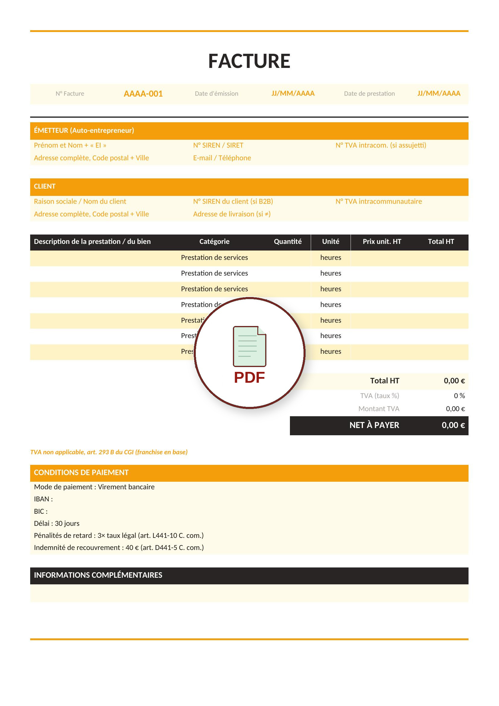 Modèle de facture auto-entrepreneur PDF 6