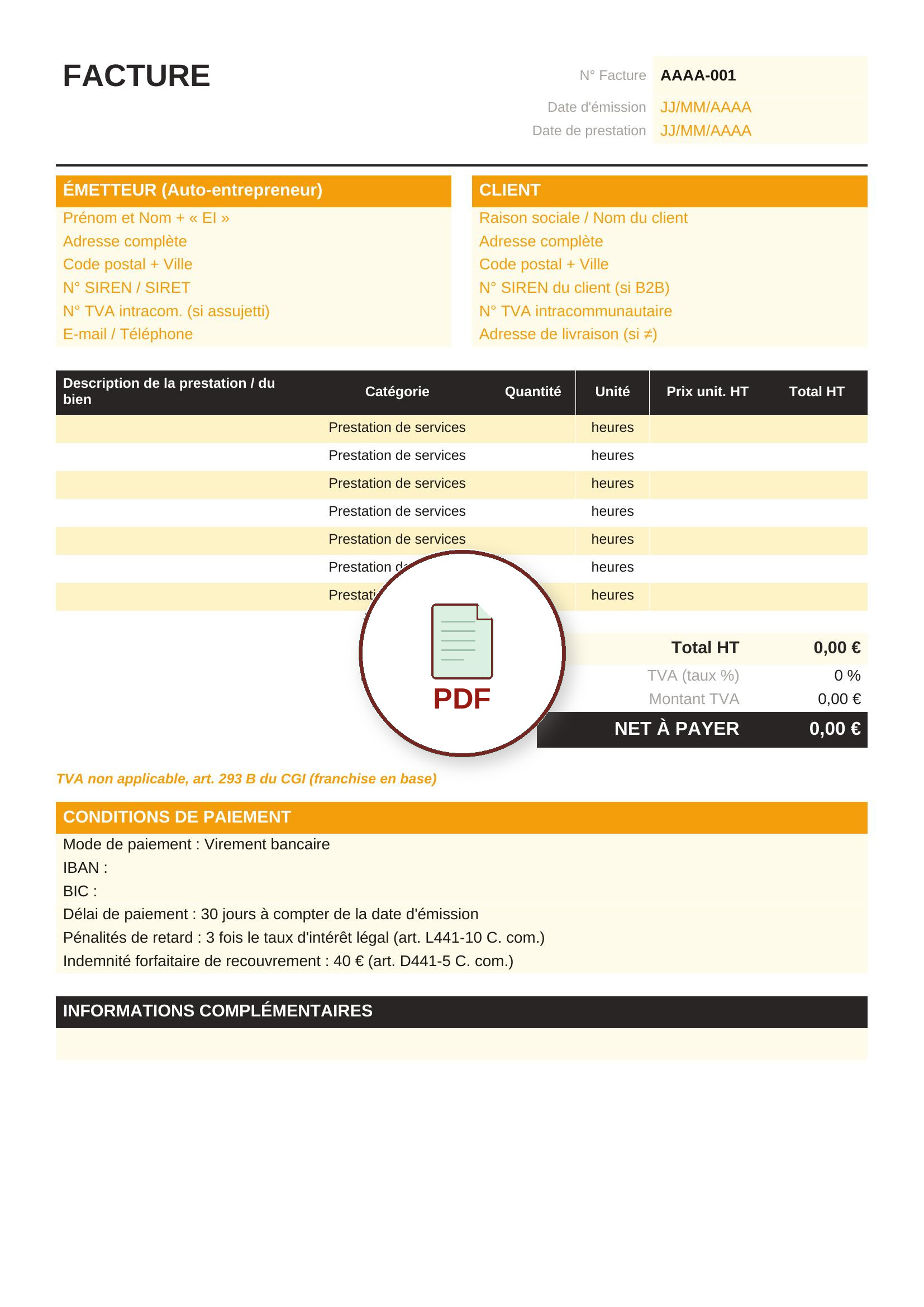 Modèle de facture auto-entrepreneur PDF 3
