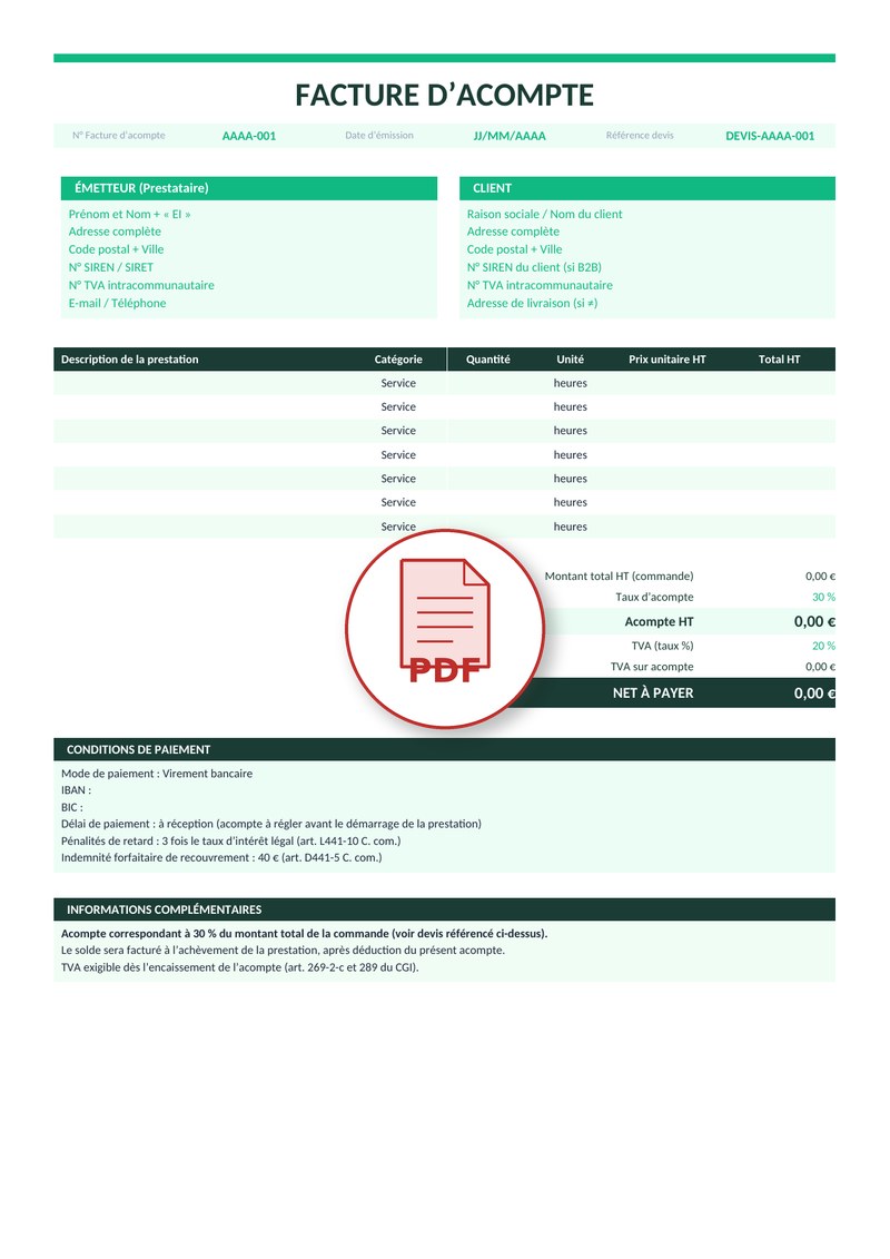 Modèle de facture d'acompte PDF 5