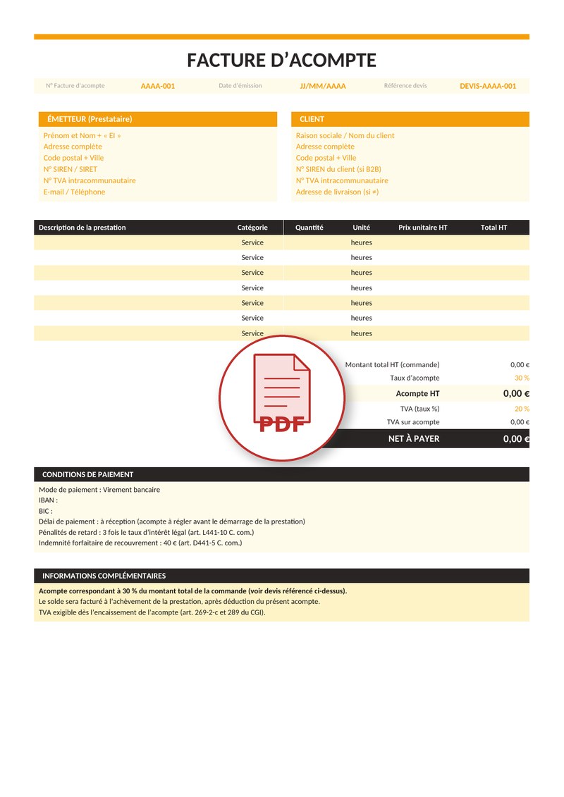 Modèle de facture d'acompte PDF 6