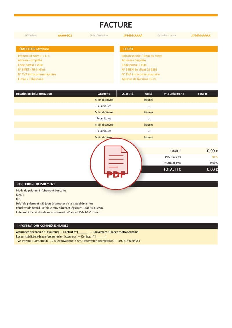 Modèle de facture artisan PDF 6